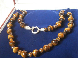 TIGER EYE spheres necklace with clip in STERLING Silver 925 in gift box Original - £23.98 GBP
