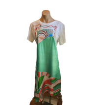 EMILIO PUCCI White Cotton Top &amp; Multicolor Silk Asymmetrical Bottom Dress - Med - £231.86 GBP