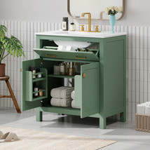 30-inch Bathroom Vanity with Ceramic Sink, Modern Green Single Bathroom ... - $389.33