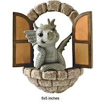 Window Shape Garden Dragon Statue, Wall Art Decor Indoor Outdoor 5&quot;x6&quot; - £13.87 GBP