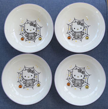 4 Hello Kitty Ceramic Skeleton Spiderweb Halloween Bowls 9&quot; Cereal Pasta... - £55.05 GBP