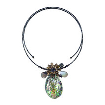 Tropical Petals Peacock Abalone Shell Memory Wire Choker - £16.31 GBP