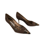 MANOLO BLAHNIK Brown &amp; Taupe Bottera Marron Snake Captoe Pumps - 39.5 - NIB - $499.99