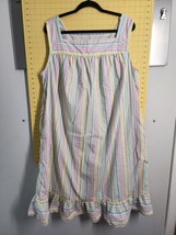 Vtg 70s Sundress Pink Blue Yellow Green Stripes XL Granny House Dress Pinafore - £19.73 GBP
