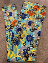 lularoe leggings TC Tall curvy Floral Medallion Hawaiian Black Yellow Blue - £18.68 GBP