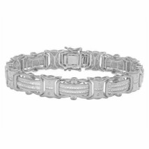 Argento Sterling Moissanite Design Uomo a Pavé Bracciale 3/4 KT 8 &quot; 12MM - £350.78 GBP