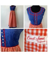 Candi Jones California Dress size S Blue Red Gingham Dirndl Vintage DS15 - £44.83 GBP