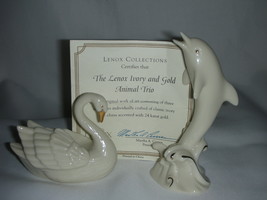 Lenox Ivory China 24 KT Gold Accent Animals Swan & Dolphin - $16.00