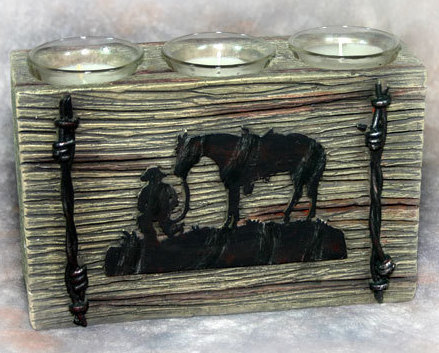 Western Cowboy Block Votive Holder with Barbed Wire - $12.95