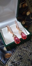 Vintage 1990-s 14 Ct Rolled Gold Ruby / Zircons Earrings-Hallmarked 585 RG - £53.49 GBP
