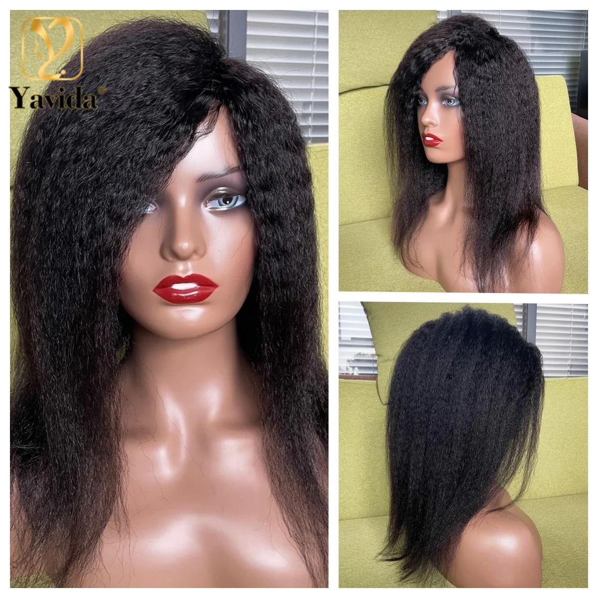 Yaki Straight Human Hair Wigs Glueless Wig Kinky Straight Wig Full Machine W - £43.77 GBP+