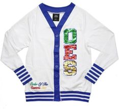 Order of the Eastern Star Sequin Patch Cardigan White - £46.61 GBP
