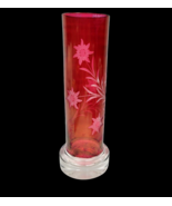 Bohemian Crystal Vase Cranberry Flashed  Etched Flowers Cut to Clear Cyl... - £29.89 GBP