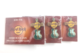 Lot 3 Hard Rock Cafe Collectors&#39; Club HRC Icon Guitar Pins Advertise Gre... - $18.99