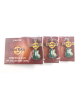 Lot 3 Hard Rock Cafe Collectors&#39; Club HRC Icon Guitar Pins Advertise Gre... - $358.35 MXN