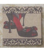 Stiletto Shoe Print Stretched Linen Wall Plaque 15.7&quot; Vintage Look Bow #... - $13.44 CAD