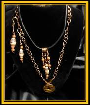 Set - Necklace and Earrings in Autumn Colors w/ Long and Goldstone Beads - £48.07 GBP