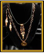 Set - Necklace and Earrings in Autumn Colors w/ Long and Goldstone Beads - £47.07 GBP