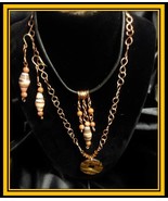 Set - Necklace and Earrings in Autumn Colors w/ Long and Goldstone Beads - $1,134.57 MXN