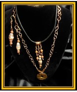 Set - Necklace and Earrings in Autumn Colors w/ Long and Goldstone Beads - £47.07 GBP