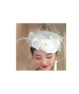 Elegant Bridal Headdress Ribbon Veil Cap Vintage Silk Satin Flower Top H... - $69.99