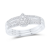 STERLING SILVER ROUND DIAMOND PEAR-SHAPE BRIDAL WEDDING RING SET 1/4 CTTW - £133.90 GBP
