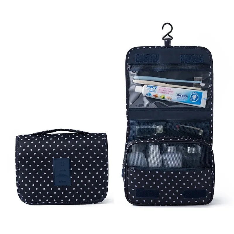 Cosmetic Bag Women Travel Pouch Navy Dot - £9.58 GBP