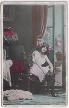 Postcard Lady Dressing In Boudoir - $4.94