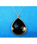 Black Onyx Teardrop Pendant Necklace, LaSoula Terra Collection, 24&quot; Gold... - £15.37 GBP