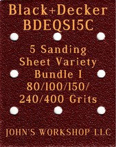 Black+Decker BDEQS15C - 80/100/150/240/400 Grits - 5 Sandpaper Variety Bundle I - £3.90 GBP