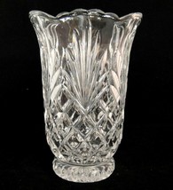 Vintage Lead Crystal Vase Pineapple Pattern Notched Base Scalloped Rim 6.5&quot; - £15.81 GBP