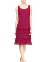 SL Fashions Embellished Tiered Fit &amp; Flare Dress Boysenberry Size 16 - $18.81