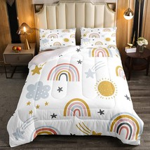 Girls Rainbow Bedding Set, Sun And Stars Comforter Set Twin Size For Kids Boys C - £62.40 GBP