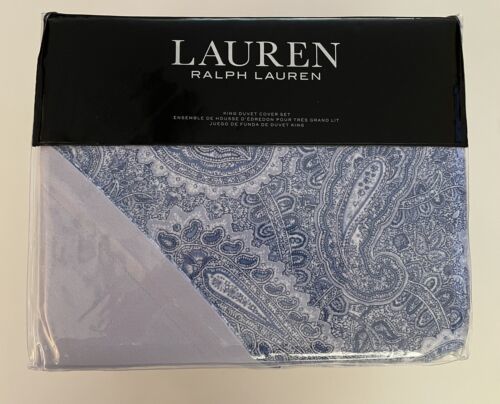 RALPH LAUREN KING Cotton Flannel Duvet Cover Set Bantry Paisley Blue MSR $ 350 - £84.29 GBP