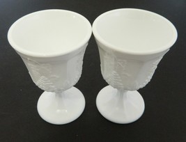 Indiana Glass Harvest Grape Pattern Colony Milk Glass Stemmed Goblets Lot of Two - £15.48 GBP