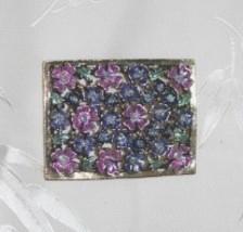 Lavender and Blue Floral Rectangular Brooch Pin - $5.95