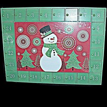 Michaels Wood Christmas Advent Calendar Wooden Drawers Green Red Snowman 12 x 16 - £51.40 GBP