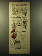 1950 Zippo Cigarette Lighter Ad - cartoon by Sam Cobean - Why Zip, Zip, Zip - $18.49