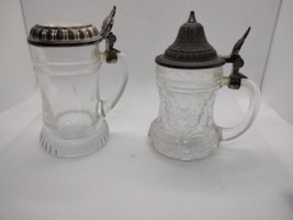Mini glass lidded stein/shot glasses (one with pressed glass center on t... - £39.50 GBP