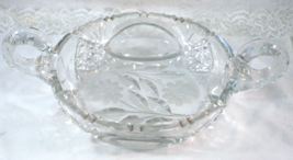 Double Handled Cut Glass Bowl with Etched Flowers - £35.95 GBP