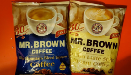 2 PACK MR .BROWN COFFEE ITALIAN LATTE  &amp; BLUE MOUNTAIN BLEND(30 SACHETS ... - £35.52 GBP
