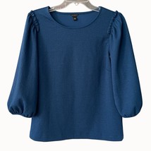 Ann Taylor Teal Blue Balloon Sleeve Textured Knit Shirt Top Size Small E... - $13.99