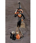 Vintage Black Witch Lady Costume Cats Brooch Pin Orange Halloween Gold 3... - $32.57
