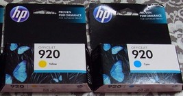 New Genuine HP 920Color Officejet Ink Combo 2 Pack Cyan, Yellow 12/2012 ... - $6.88