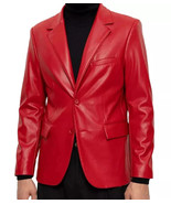 New Men Blazer Red Handmade Genuine Leather Lambskin Formal Stylish Fash... - $179.51 CAD+