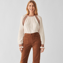 Faherty Arles Embroidered Long Sleeve Top, Renaissance, Beige, Small (4/... - $92.57
