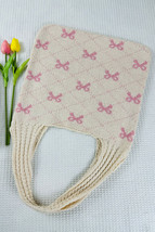 Beige Sweet Bowknot Textured Strap Knit Shoulder Bag - $11.94