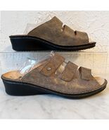 Finn Comfort Women’s 7.5 Brown Textured Leather Slide 3-Strap Sandals Or... - $1,215.78 MXN