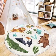Round Rug 3.3Ft, Cute Animals Large Non Slip Super Soft Plush Area Rug For Kids  - £26.72 GBP