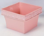 Flower Enamel Tin Planter Pot Enamelware Pink Embossed Rim MCM 5.5&quot; W x ... - $24.49